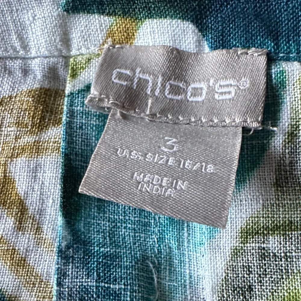 Chico’s 100% Linen Tropical Leaf Print Blouse – Size 3 (16/18) - Picture 5 of 6